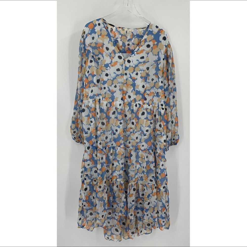 Joie chiffon printed floral maxi midi dress floaty flowy shift ruffle new XXL